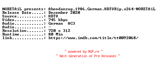 NFO for the release Abendanzug.1986.German.HDTVRip.x264-NORETAiL by NORETAiL