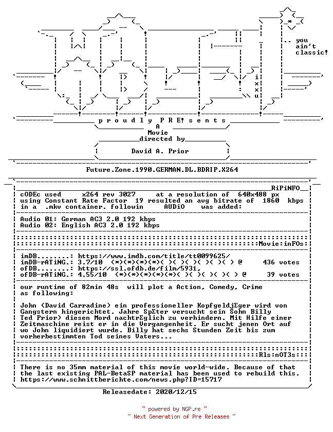 NFO for the release Future.Zone.1990.GERMAN.DL.BDRIP.X264-WATCHABLE by WATCHABLE