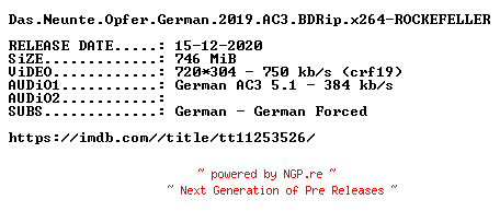 NFO for the release Das.Neunte.Opfer.German.2019.AC3.BDRip.x264-ROCKEFELLER by ROCKEFELLER