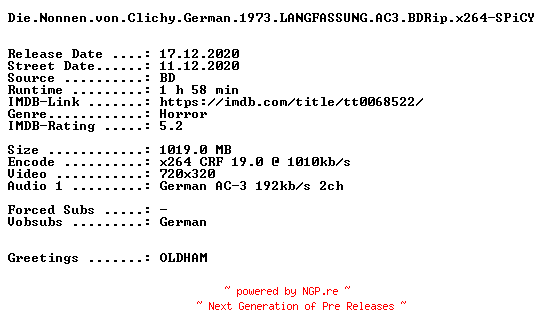 NFO for the release Die.Nonnen.von.Clichy.German.1973.LANGFASSUNG.AC3.BDRip.x264-SPiCY by SPiCY