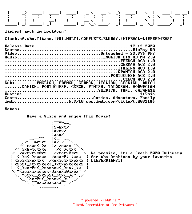 NFO for the release Clash.of.the.Titans.1981.MULTi.COMPLETE.BLURAY.iNTERNAL-LiEFERDiENST by LiEFERDiENST