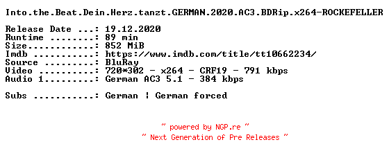 NFO for the release Into.the.Beat.Dein.Herz.tanzt.GERMAN.2020.AC3.BDRip.x264-ROCKEFELLER by ROCKEFELLER