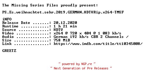NFO for the release PS.Es.weihnachtet.sehr.2019.GERMAN.HDTVRip.x264-TMSF by TMSF