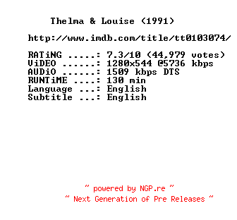 NFO for the release Thelma.and.Louise.1991.720p.BluRay.x264-MELiTE by MELiTE