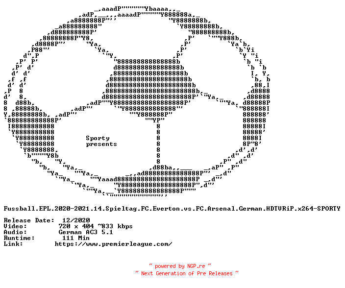 NFO for the release Fussball.EPL.2020-2021.14.Spieltag.FC.Everton.vs.FC.Arsenal.German.HDTVRiP.x264-SPORTY by SPORTY
