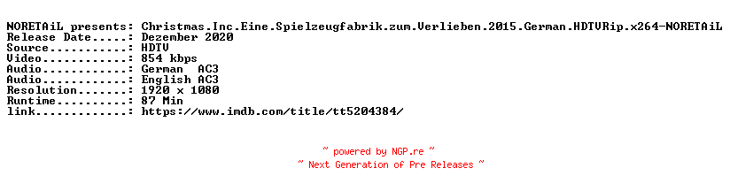 NFO for the release Christmas.Inc.Eine.Spielzeugfabrik.zum.Verlieben.2015.German.HDTVRip.x264-NORETAiL by NORETAiL