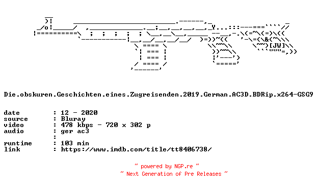 NFO for the release Die.obskuren.Geschichten.eines.Zugreisenden.2019.German.AC3D.BDRip.x264-GSG9 by GSG9