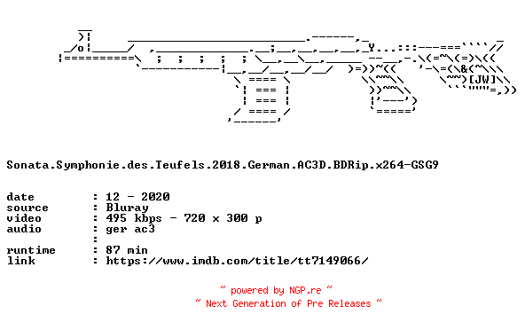 NFO for the release Sonata.Symphonie.des.Teufels.2018.German.AC3D.BDRip.x264-GSG9 by GSG9