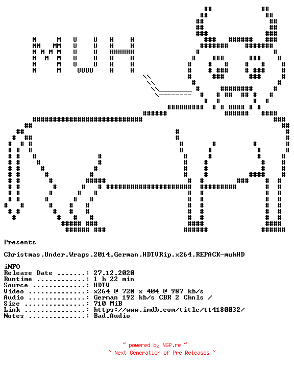 NFO for the release Christmas.Under.Wraps.2014.German.HDTVRip.x264.REPACK-muhHD by muhHD