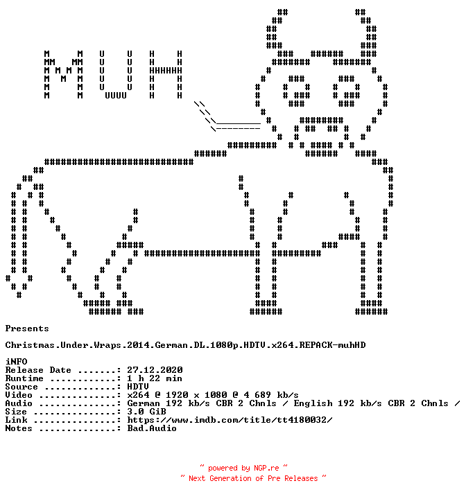 NFO for the release Christmas.Under.Wraps.2014.German.DL.1080p.HDTV.x264.REPACK-muhHD by muhHD