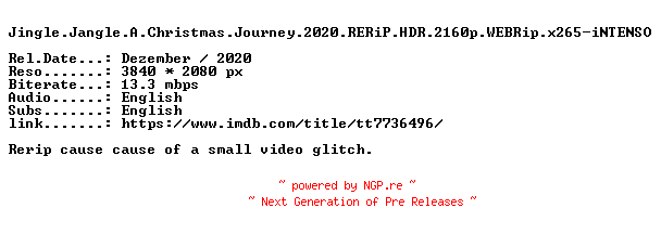 NFO for the release Jingle.Jangle.A.Christmas.Journey.2020.RERiP.HDR.2160p.WEBRip.x265-iNTENSO by iNTENSO