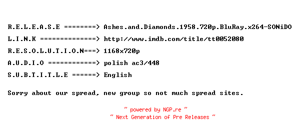 NFO for the release Ashes.and.Diamonds.1958.720p.BluRay.x264-SONiDO by SONiDO