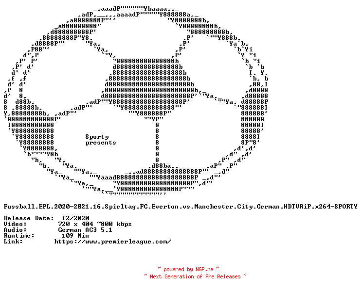 NFO for the release Fussball.EPL.2020-2021.16.Spieltag.FC.Everton.vs.Manchester.City.German.HDTVRiP.x264-SPORTY by SPORTY