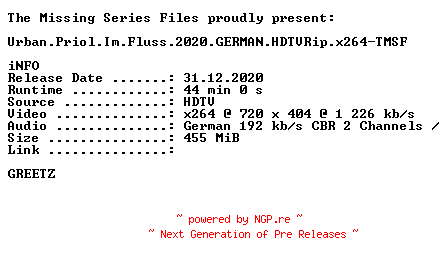 NFO for the release Urban.Priol.Im.Fluss.2020.GERMAN.HDTVRip.x264-TMSF by TMSF