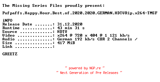 NFO for the release Pufpaffs.Happy.Hour.Best.of.2020.2020.GERMAN.HDTVRip.x264-TMSF by TMSF