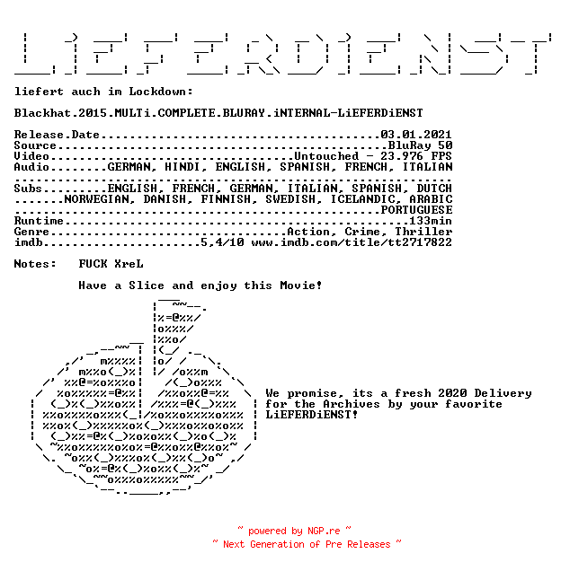 NFO for the release Blackhat.2015.MULTi.COMPLETE.BLURAY.iNTERNAL-LiEFERDiENST by LiEFERDiENST