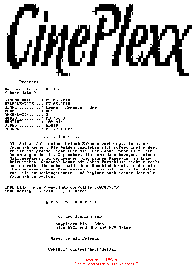 NFO for the release Das.Leuchten.der.Stille.BDRiP.MD.XviD-CinePlexx by CinePlexx