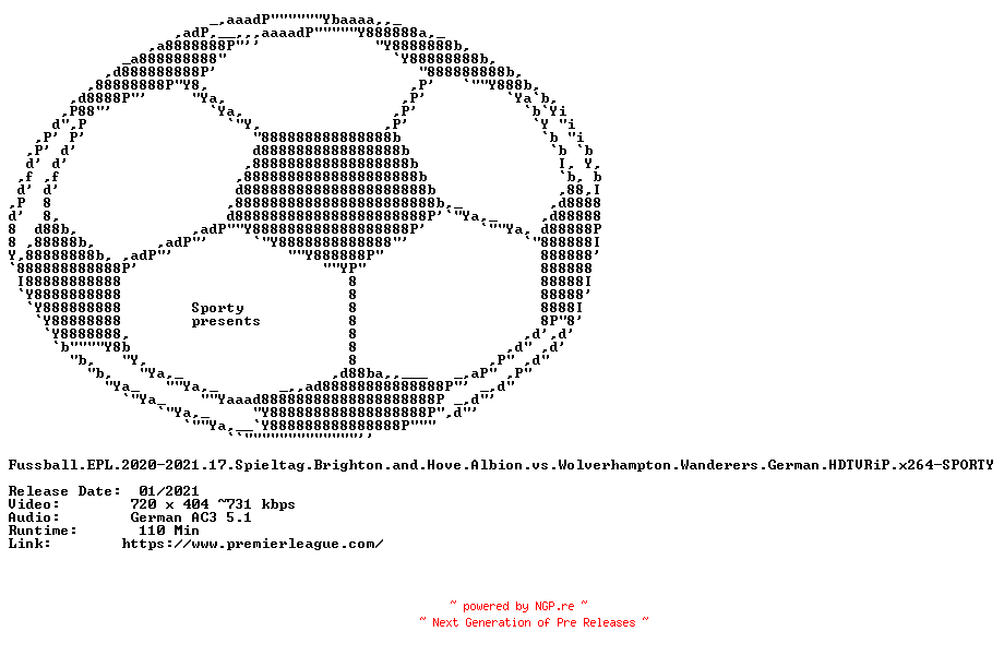 NFO for the release Fussball.EPL.2020-2021.17.Spieltag.Brighton.and.Hove.Albion.vs.Wolverhampton.Wanderers.German.HDTVRiP.x264-SPORTY by SPORTY