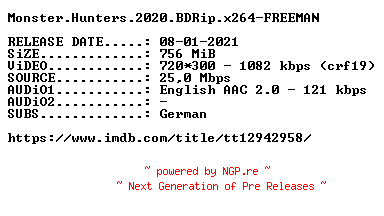NFO for the release Monster.Hunters.2020.BDRip.x264-FREEMAN by FREEMAN