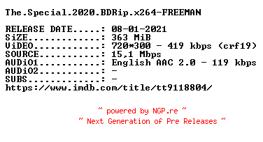 NFO for the release The.Special.2020.BDRip.x264-FREEMAN by FREEMAN