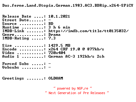 NFO for the release Das.ferne.Land.Utopia.German.1983.AC3.BDRip.x264-SPiCY by SPiCY