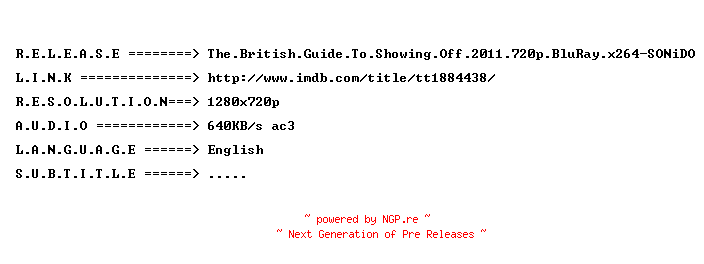 NFO for the release The.British.Guide.To.Showing.Off.2011.720p.BluRay.x264-SONiDO by SONiDO