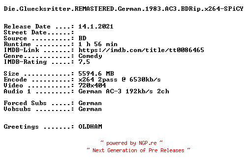 NFO for the release Die.Gluecksritter.REMASTERED.German.1983.AC3.BDRip.x264-SPiCY by SPiCY