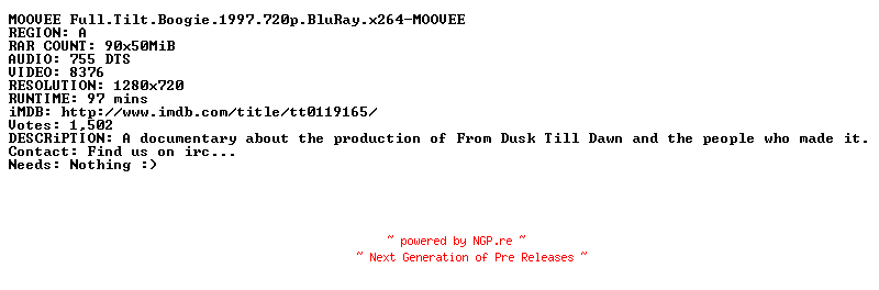 NFO for the release Full.Tilt.Boogie.1997.720p.BluRay.x264-MOOVEE by MOOVEE