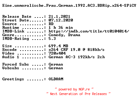 NFO for the release Eine.unmoralische.Frau.German.1992.AC3.BDRip.x264-SPiCY by SPiCY