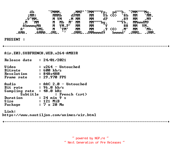 NFO for the release Air.E03.SUBFRENCH.WEB.x264-AMB3R by AMB3R