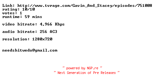 NFO for the release Gavin.And.Stacey.S02.Christmas.Special.720p.BluRay.x264-SEVENTWENTY by SEVENTWENTY