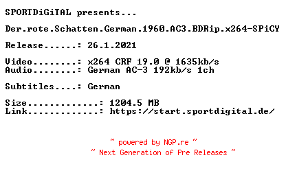 NFO for the release Der.rote.Schatten.German.1960.AC3.BDRip.x264-SPiCY by SPiCY