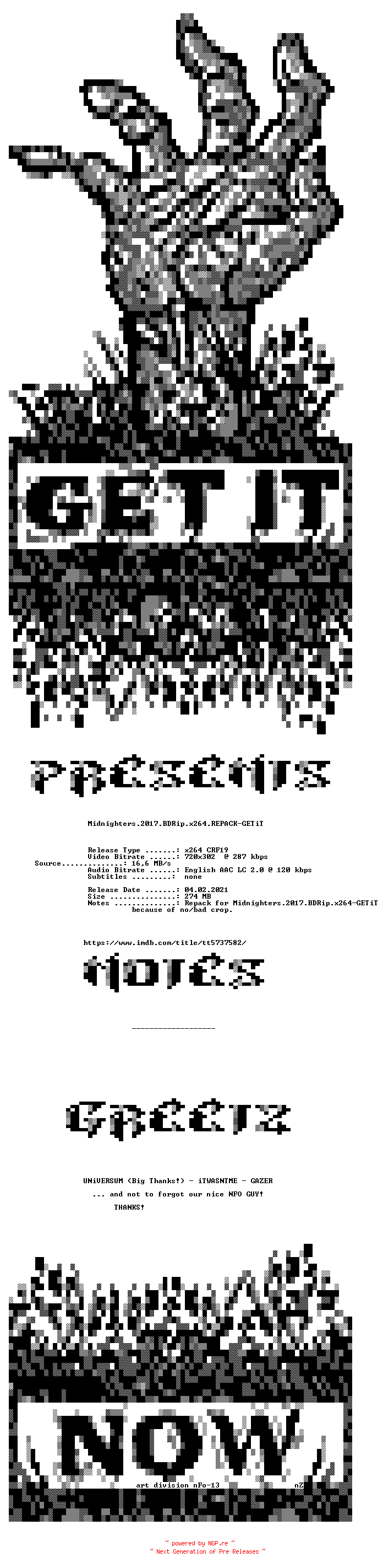 NFO for the release Midnighters.2017.BDRip.x264.REPACK-GETiT by GETiT