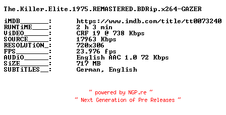 NFO for the release The.Killer.Elite.1975.REMASTERED.BDRip.x264-GAZER by GAZER