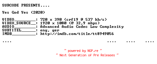 NFO for the release Yes.God.Yes.2019.BDRip.x264-SURCODE by SURCODE