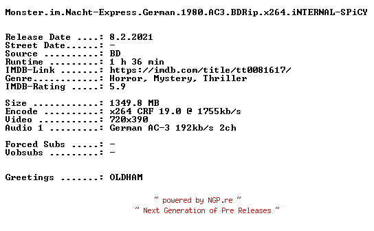 NFO for the release Monster.im.Nacht-Express.German.1980.AC3.BDRip.x264.iNTERNAL-SPiCY by SPiCY