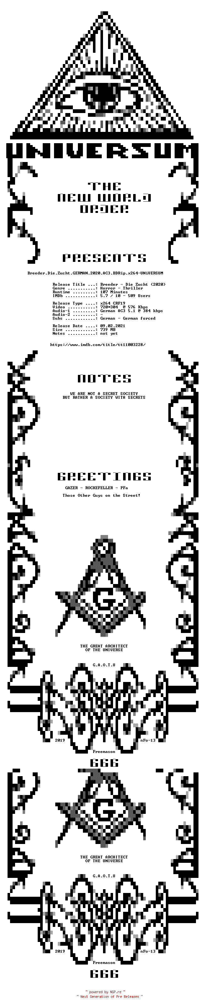 NFO for the release Breeder.Die.Zucht.GERMAN.2020.AC3.BDRip.x264-UNiVERSUM by UNiVERSUM