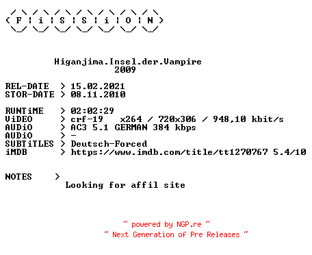NFO for the release Higanjima.Insel.der.Vampire.German.2009.BDRiP.x264.iNTERNAL-FiSSiON by FiSSiON