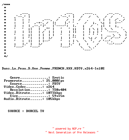 NFO for the release Dans.La.Peau.D.Une.Femme.FRENCH.XXX.HDTV.x264-In10S by In10S