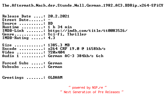 NFO for the release The.Aftermath.Nach.der.Stunde.Null.German.1982.AC3.BDRip.x264-SPiCY by SPiCY