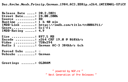 NFO for the release Das.Arche.Noah.Prinzip.German.1984.AC3.BDRip.x264.iNTERNAL-SPiCY by SPiCY
