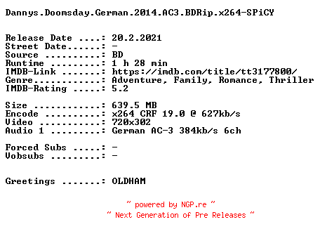 NFO for the release Dannys.Doomsday.German.2014.AC3.BDRip.x264-SPiCY by SPiCY