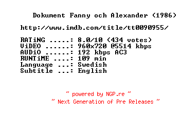 NFO for the release The.Making.of.Fanny.and.Alexander.1986.720p.BluRay.x264-MELiTE by MELiTE