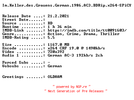 NFO for the release Im.Keller.des.Grauens.German.1986.AC3.BDRip.x264-SPiCY by SPiCY