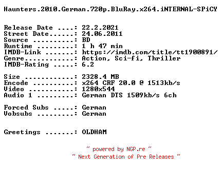 NFO for the release Haunters.2010.German.720p.BluRay.x264.iNTERNAL-SPiCY by SPiCY
