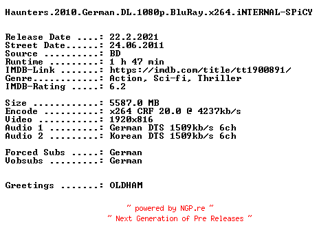 NFO for the release Haunters.2010.German.DL.1080p.BluRay.x264.iNTERNAL-SPiCY by SPiCY
