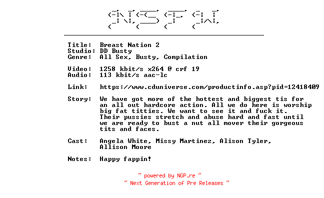 NFO for the release Breast.Nation.2.XXX.DVDRip.x264-NSFW by NSFW