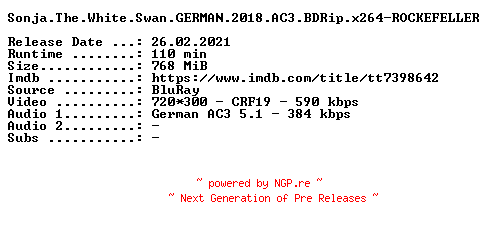 NFO for the release Sonja.The.White.Swan.GERMAN.2018.AC3.BDRip.x264-ROCKEFELLER by ROCKEFELLER
