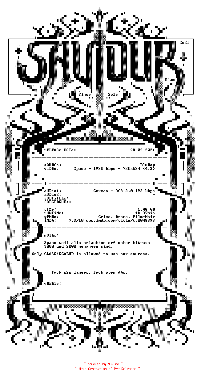 NFO for the release Herr.Satan.persoenlich.German.1955.AC3.BDRiP.x264.iNTERNAL-SAViOURx by SAViOURx