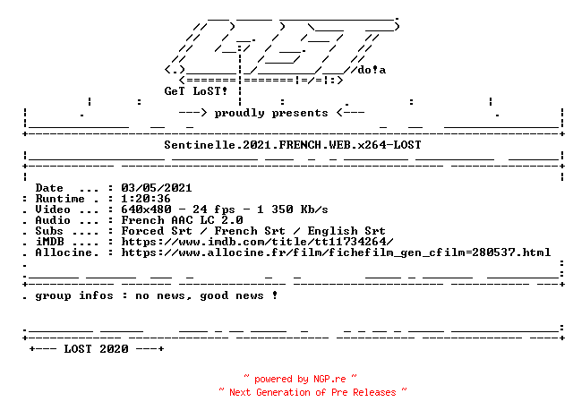 NFO for the release Sentinelle.2021.FRENCH.WEB.x264-LOST by LOST